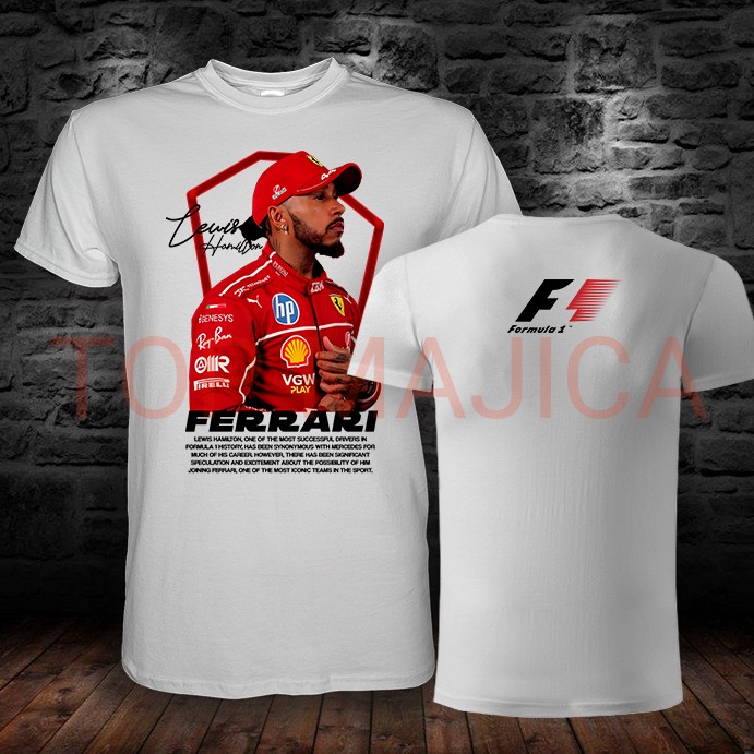 Luis Hamilton - Formula 1 - Model 1 - Majica bela hAMILTON FERRARI OBOSTRANO POTPIS