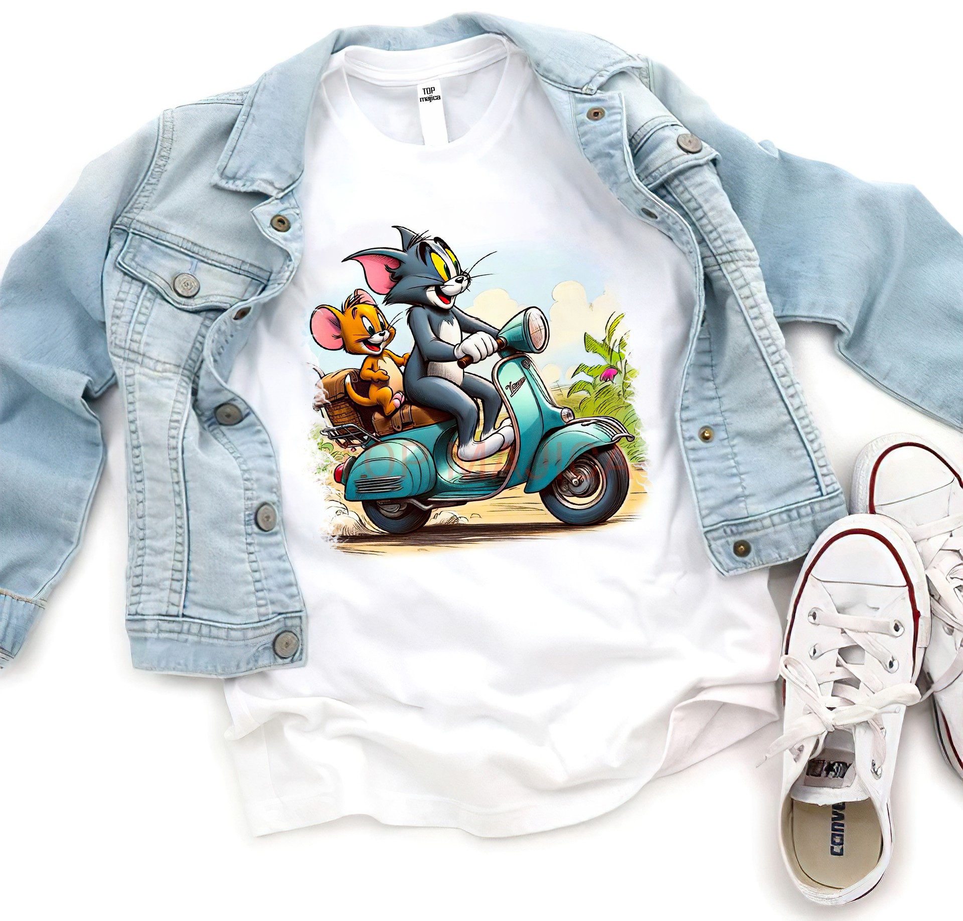 vespa tom i jerry Tom i Dzeri - Vespa - Majica bela vespa tom i jerry