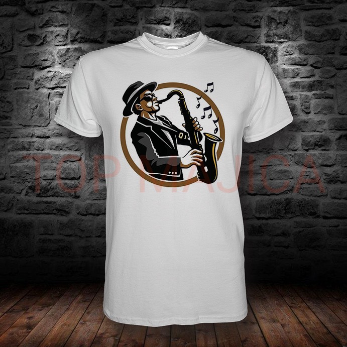 JAZZY SAXOPHONE bela majica Jazz saxophone majica JAZZY SAXOPHONE bela majica