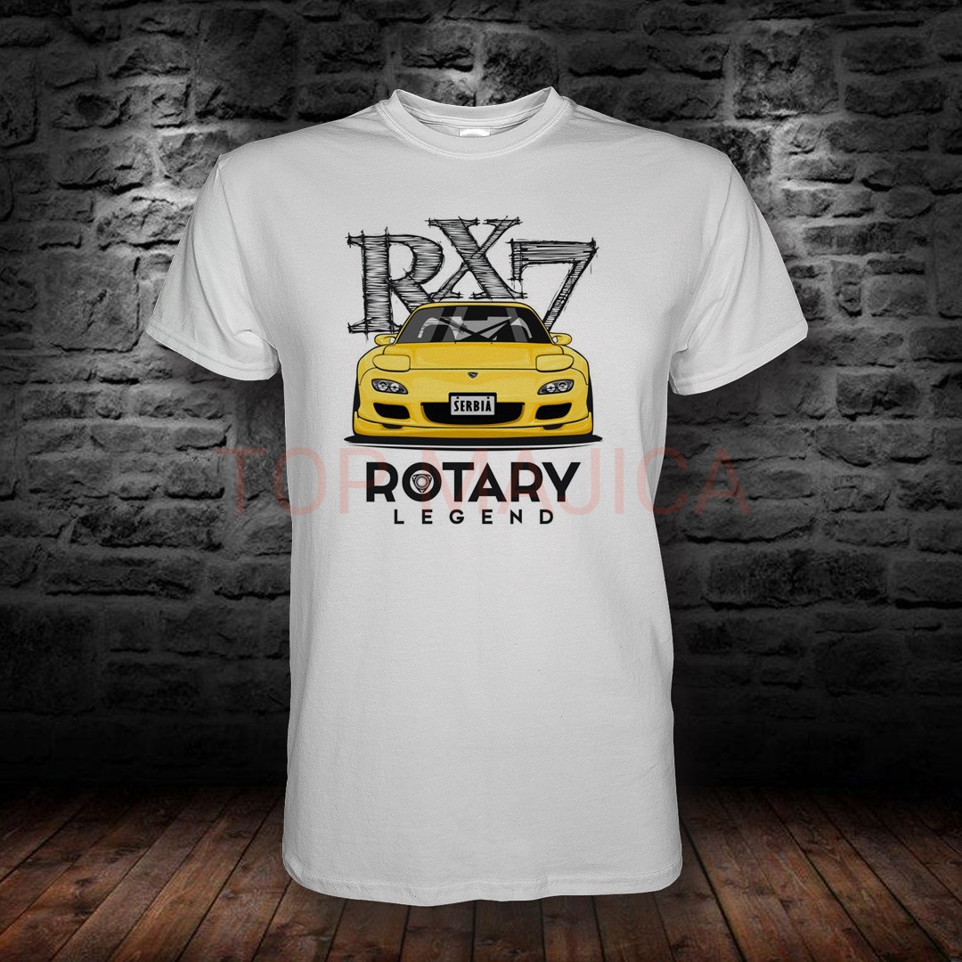 Mazda RX7 Legend yellow - Majica bela Mazda RX7 legend