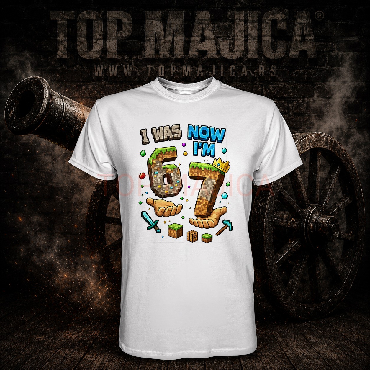 Minecraft - I was six now I m seven - Majica bela Minecraft I was 6 now I m 7