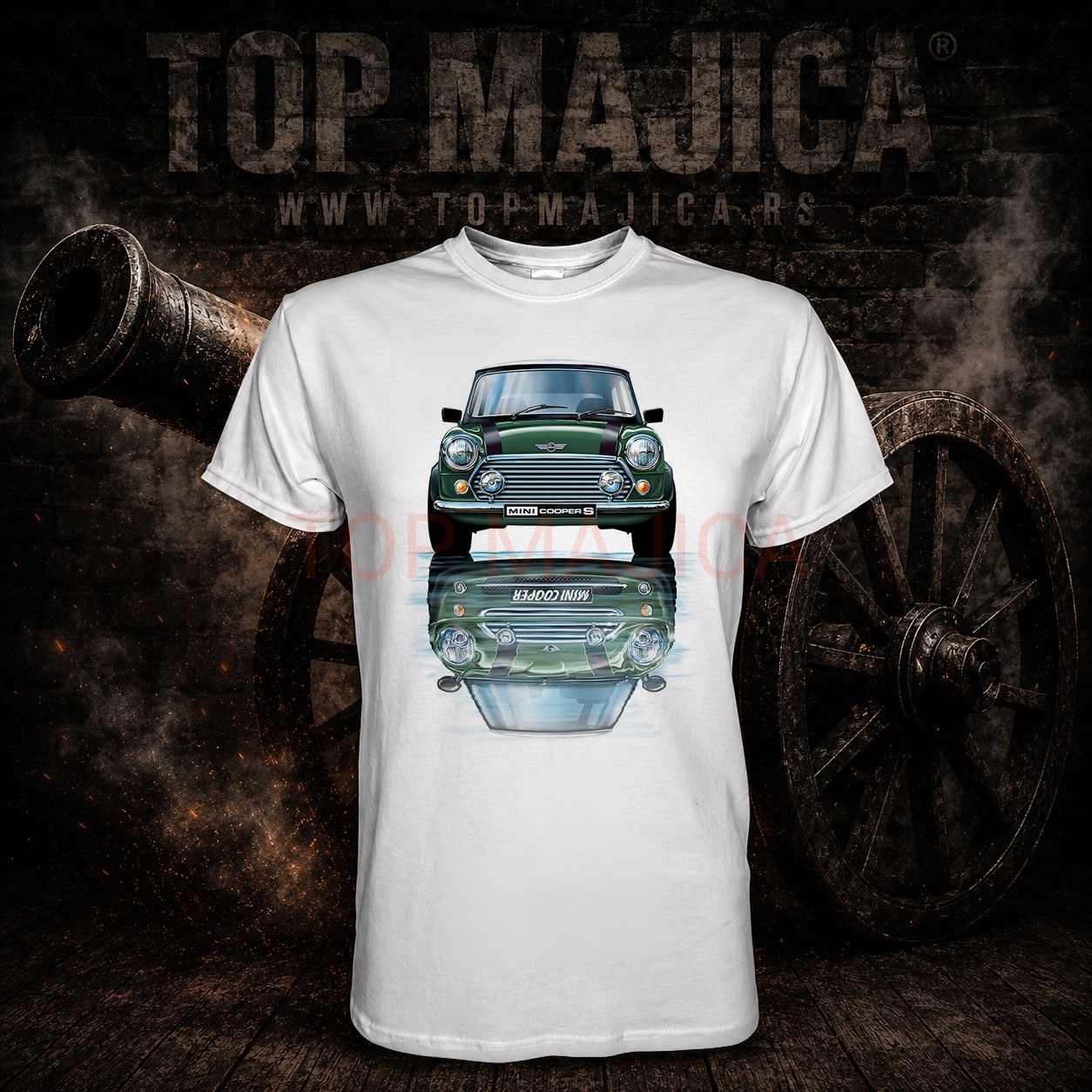 Mini Morris Cooper S green - Majica bela Mini Morris Cooper S green majica novo