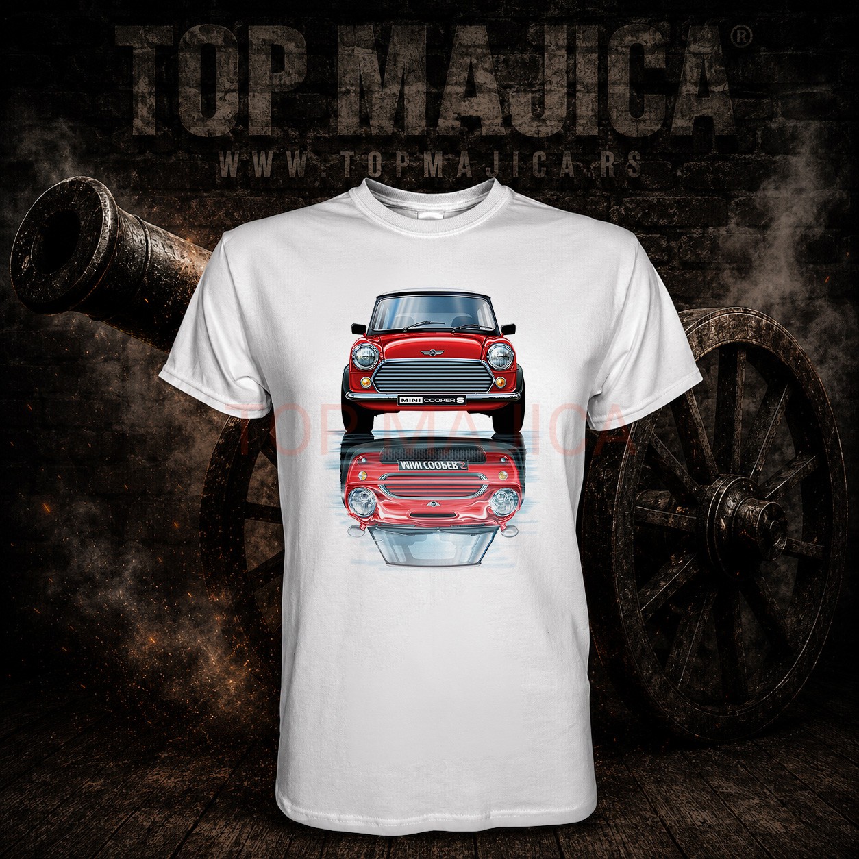 Mini Morris Cooper S red - Majica bela Mini Morris Cooper S red majica
