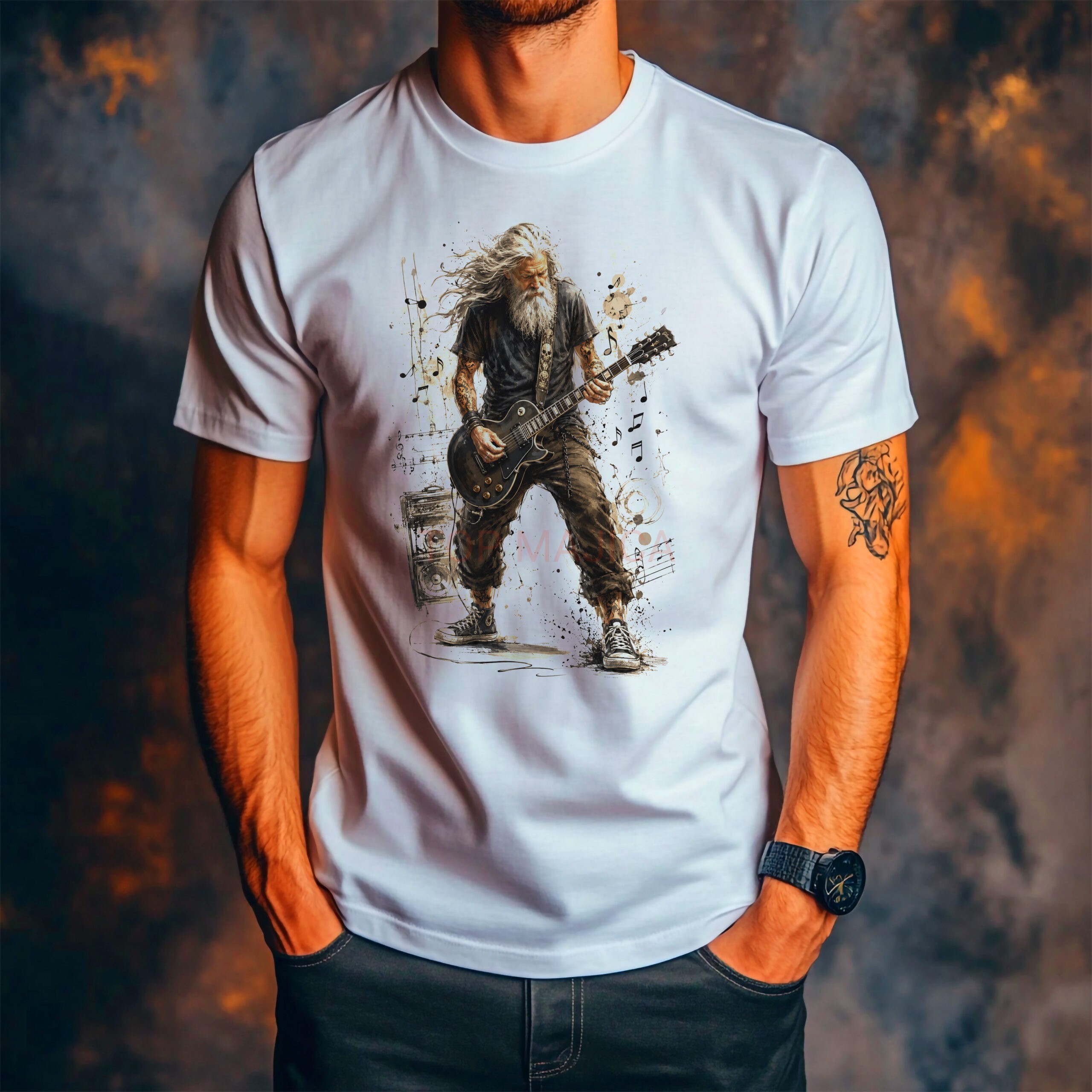 Old man playing guitar - Majica bela Old man playing guitar majica scaled