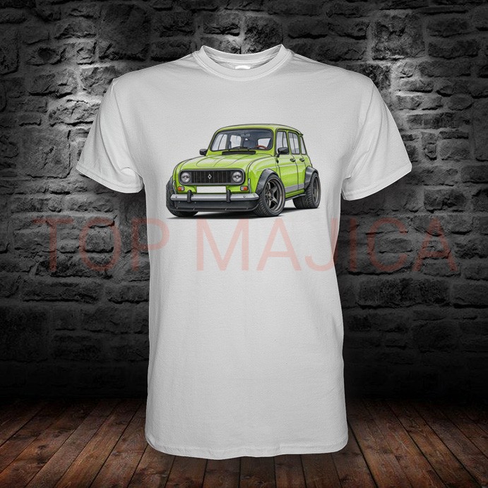 Renault 4L green - Majica bela Renault 4L