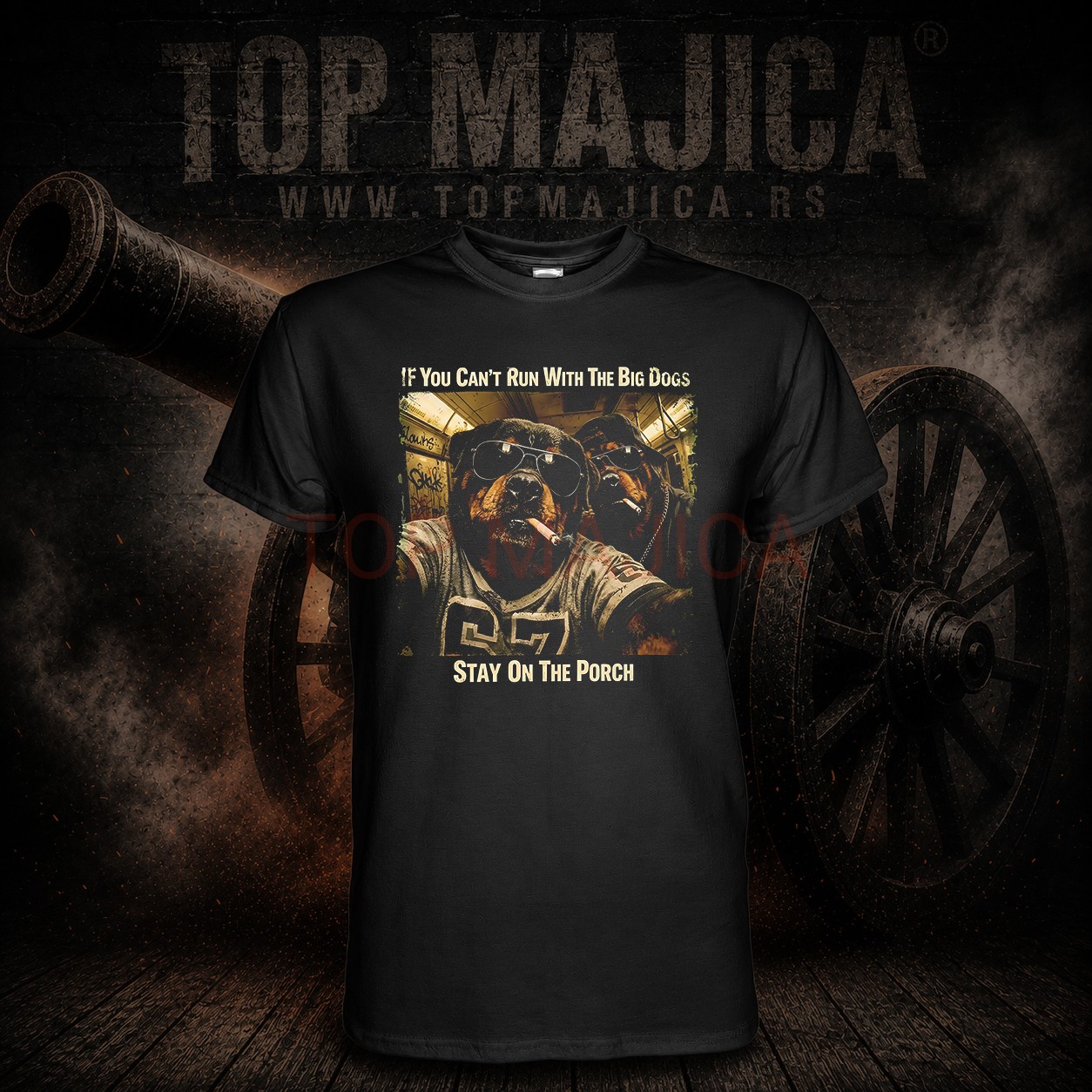 Rotvajler - Stay on the porch - Majica crna Rotvajler stay on the porch