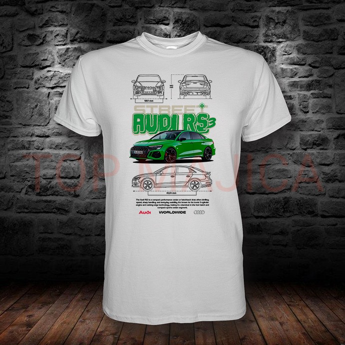Audi RS 3 street green - Majica bela aUDI RS3 STREET BELA