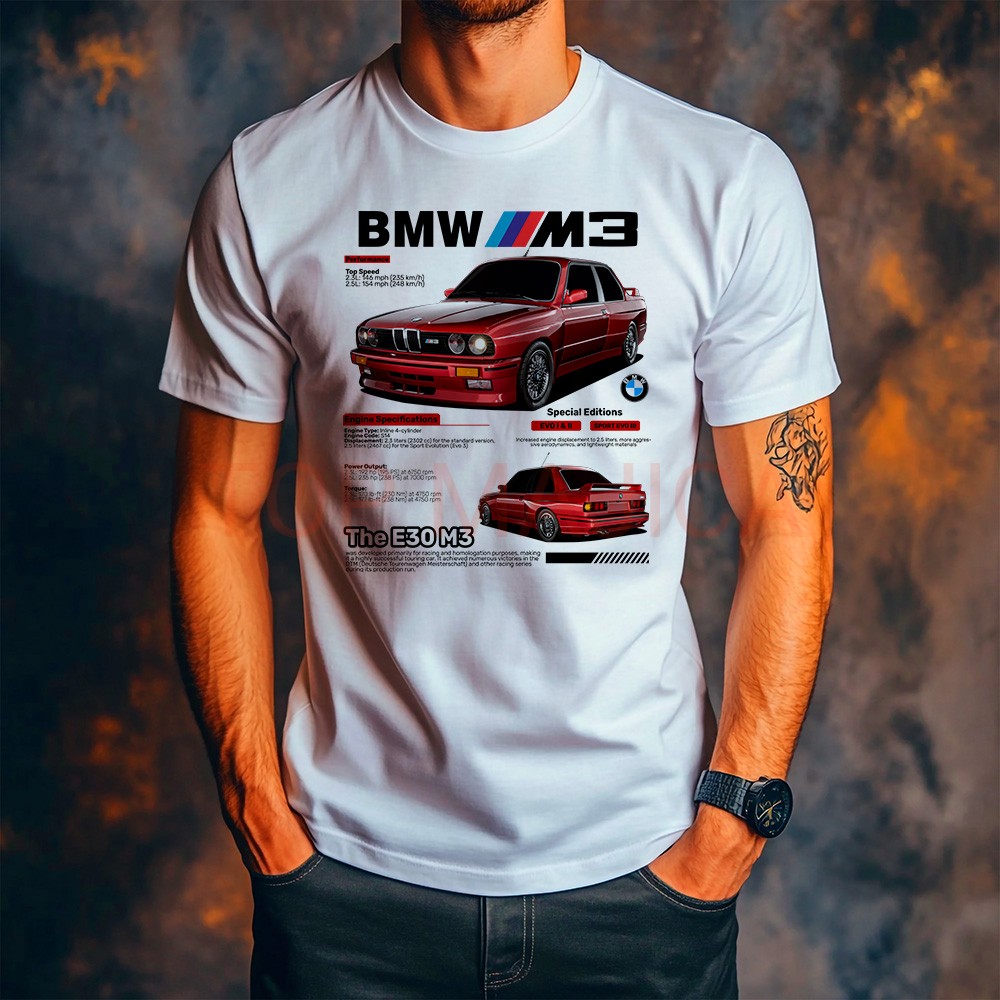 bmw e30 M3 red majica BMW E30 M3 red - Majica bela bmw e30 M3 red majica