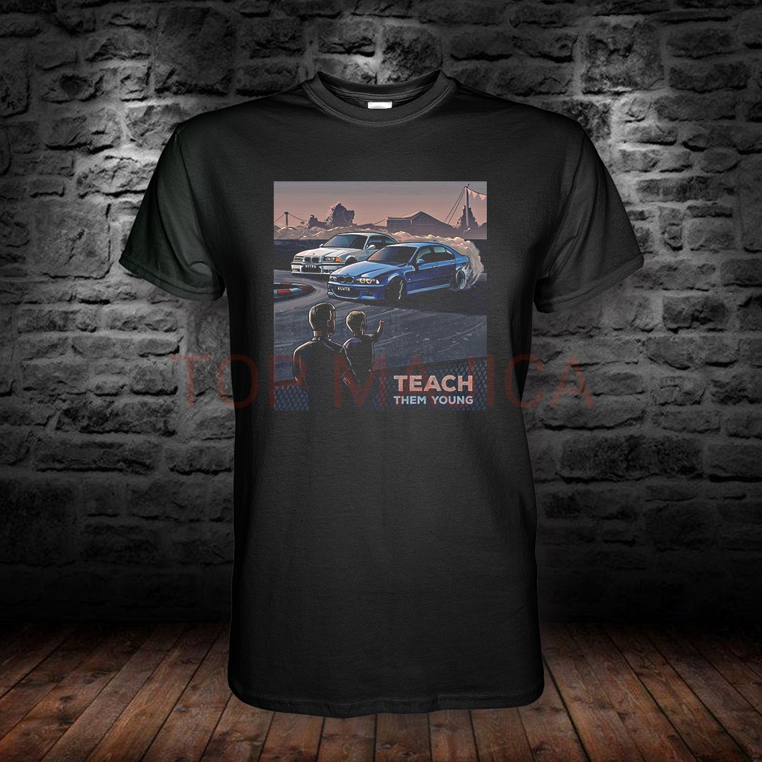 BMW E39 i BMW E38 teach drift - Majica crna bmw e39 and e38 drift teach them young