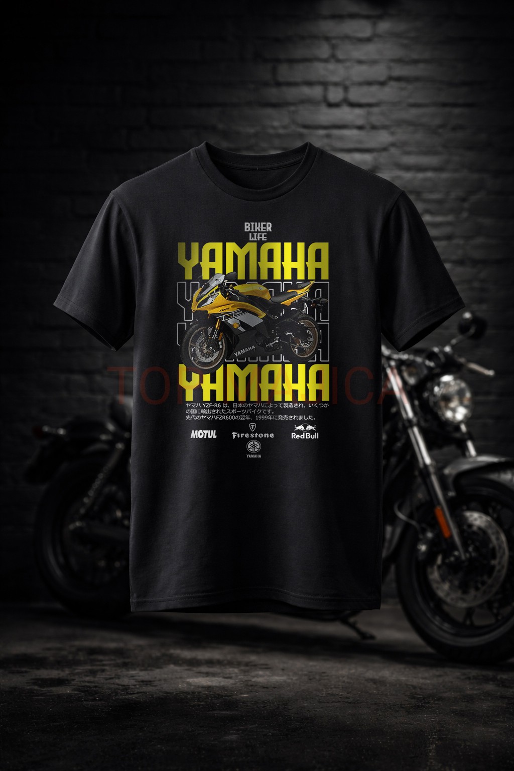 Yamaha YZF R6 yellow - Majica crna c1