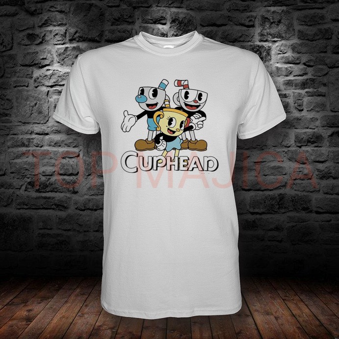 Cuphead tri - Majica bela cuphead trio