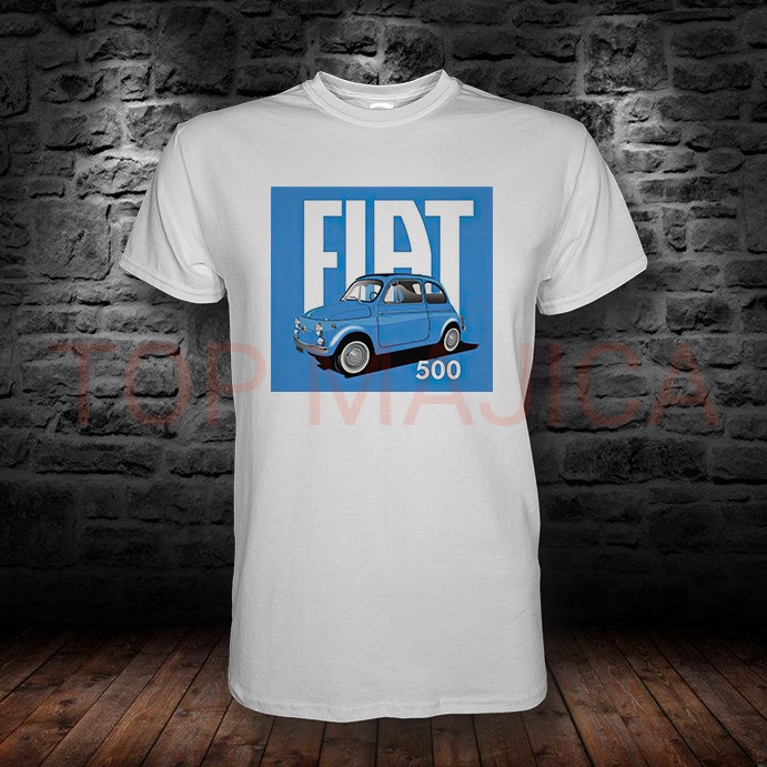 Fiat 500 blue - Majica bela fiat 500 blue