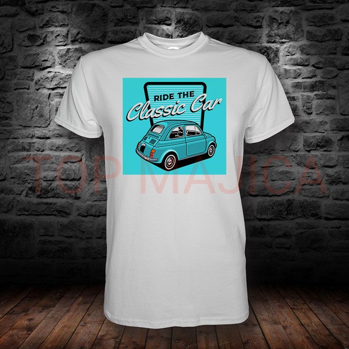 fica ride the classic car Fica ride the classic - Majica bela fica ride the classic car