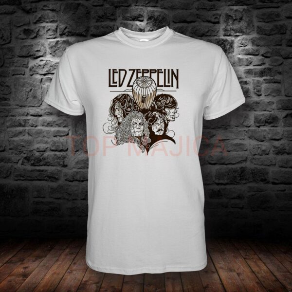 Led Zeppelin graphic on white shirt .
