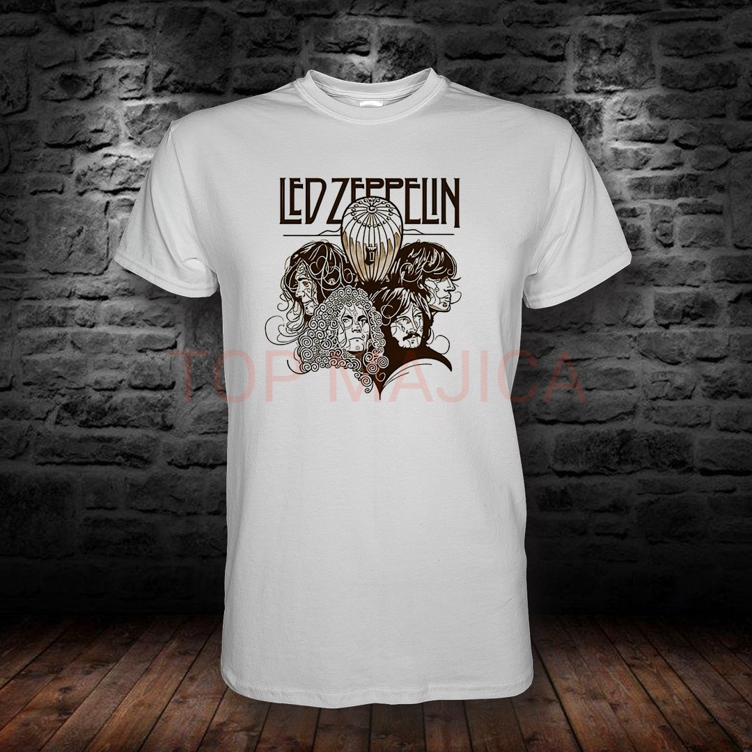 Led Zeppelin graphic on white shirt .