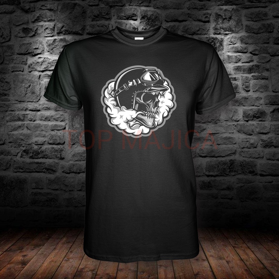 moto smoke Skull black and white - Majica moto crna moto smoke
