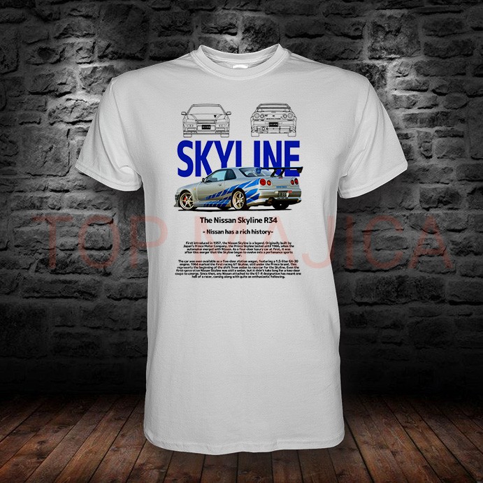 nissan skyline r34 text Nissan Skyline R34 - Majica bela nissan skyline r34