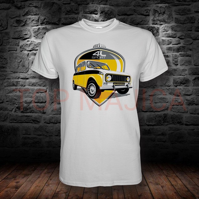 reno 4 L sport Renault 4L yellow - Reno 4L - Majica bela reno 4 L sport
