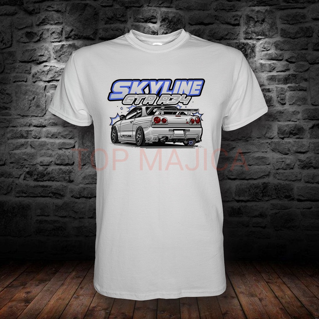 Nissan Skyline GTR R34 Silver - Majica bela skyline gtr r34 top majica