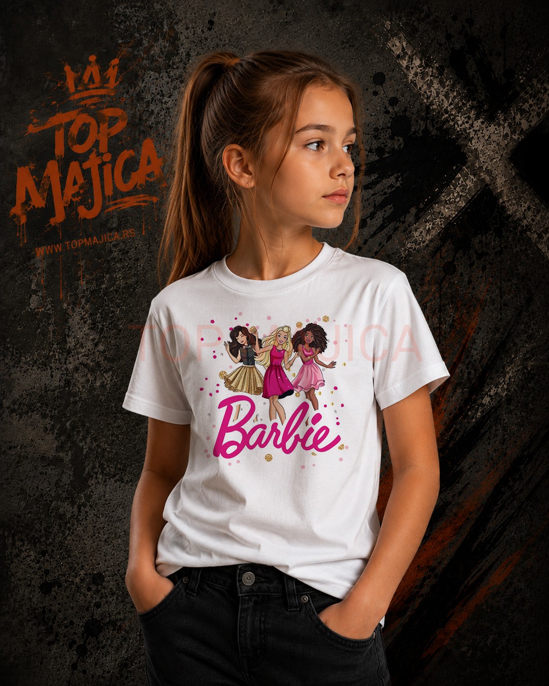 Barbie majica bela Barbi majica za decu