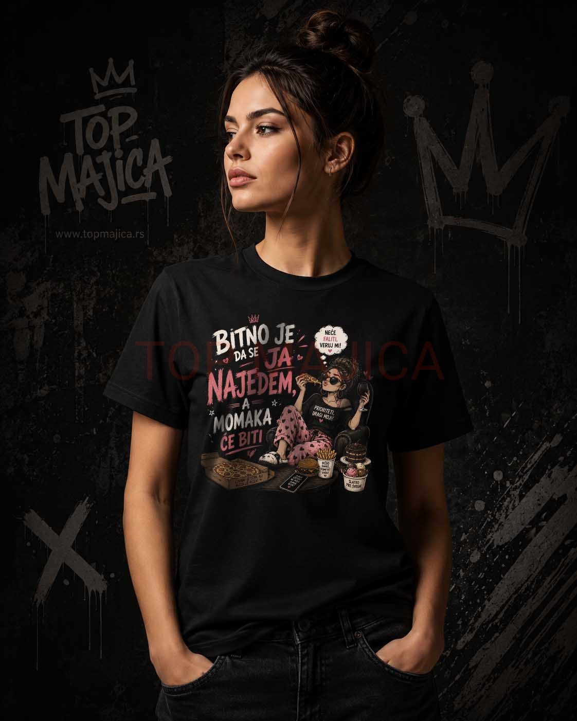 Bitno je da se ja najedem a momaka ce biti majica crna model 2 Bitno da se ja najedem, a momaka ce biti Bitno je da se ja najedem a momaka ce biti majica crna model 2
