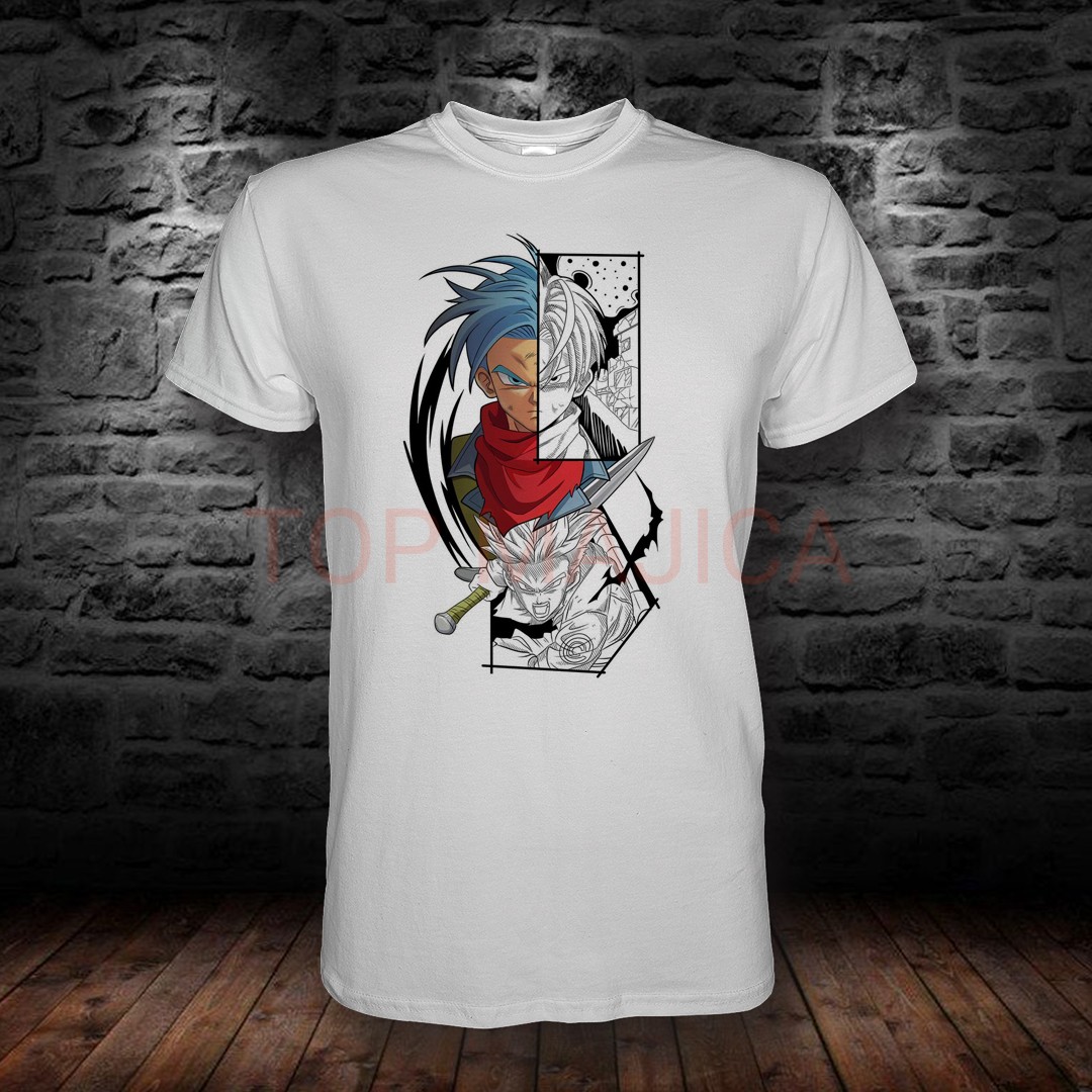 Trunks Dragon Ball – Geometrijski asimetrični manga kolaž DRAGON BALL TOP MAJICA BELA