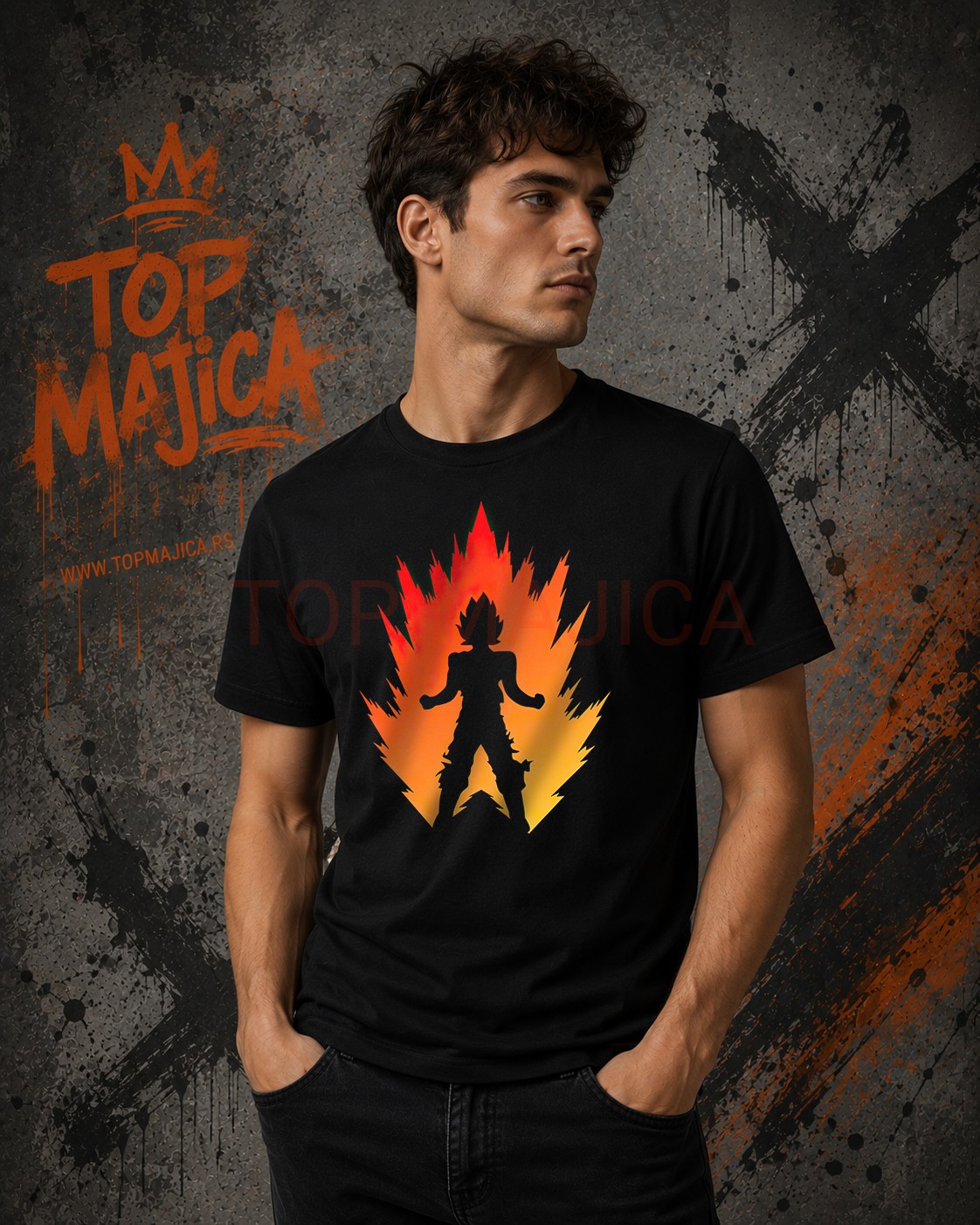 Goku flame crna majica Goku flame crna