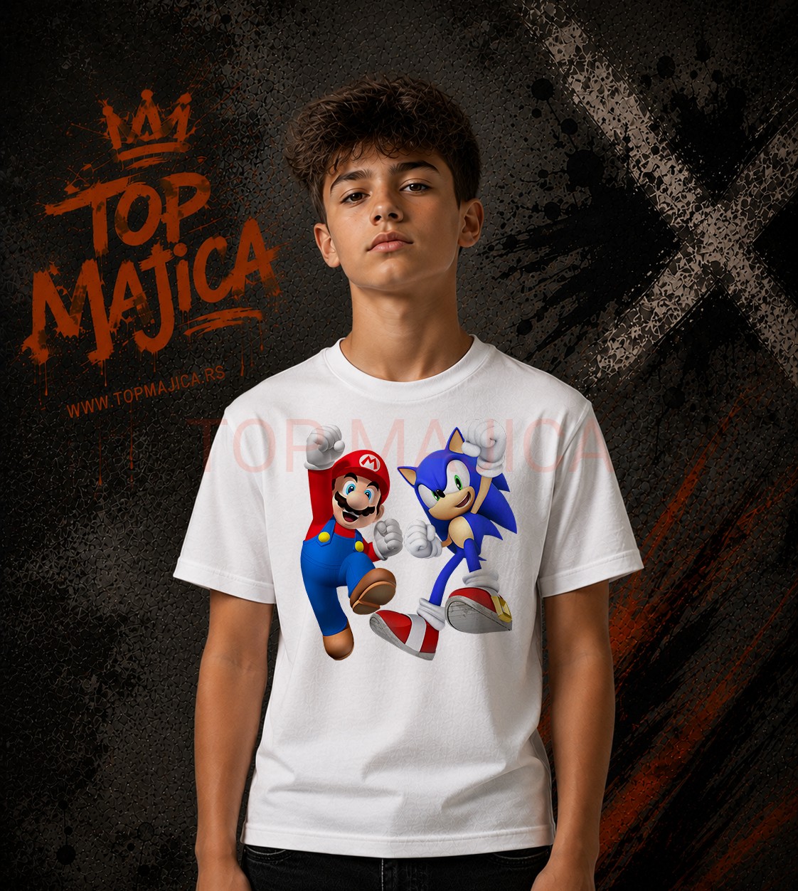 Sonic i Super Mario majica bela Sonic i super mario majica za decu