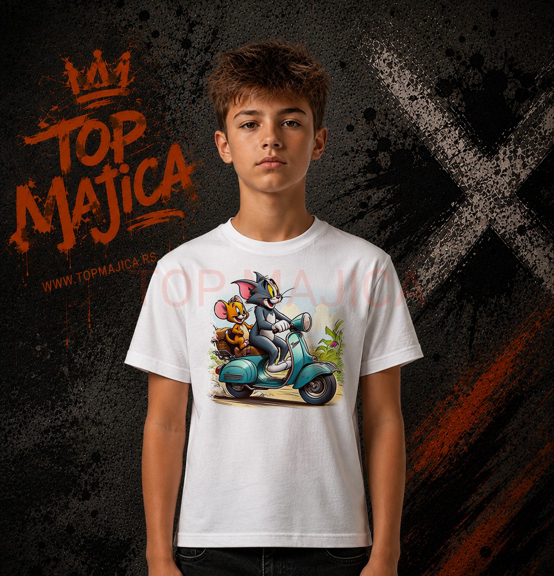 Tom and Jerry - Tom i Dzeri vespa majica bela TOM I DZERI CRTANI FILM MAJICA