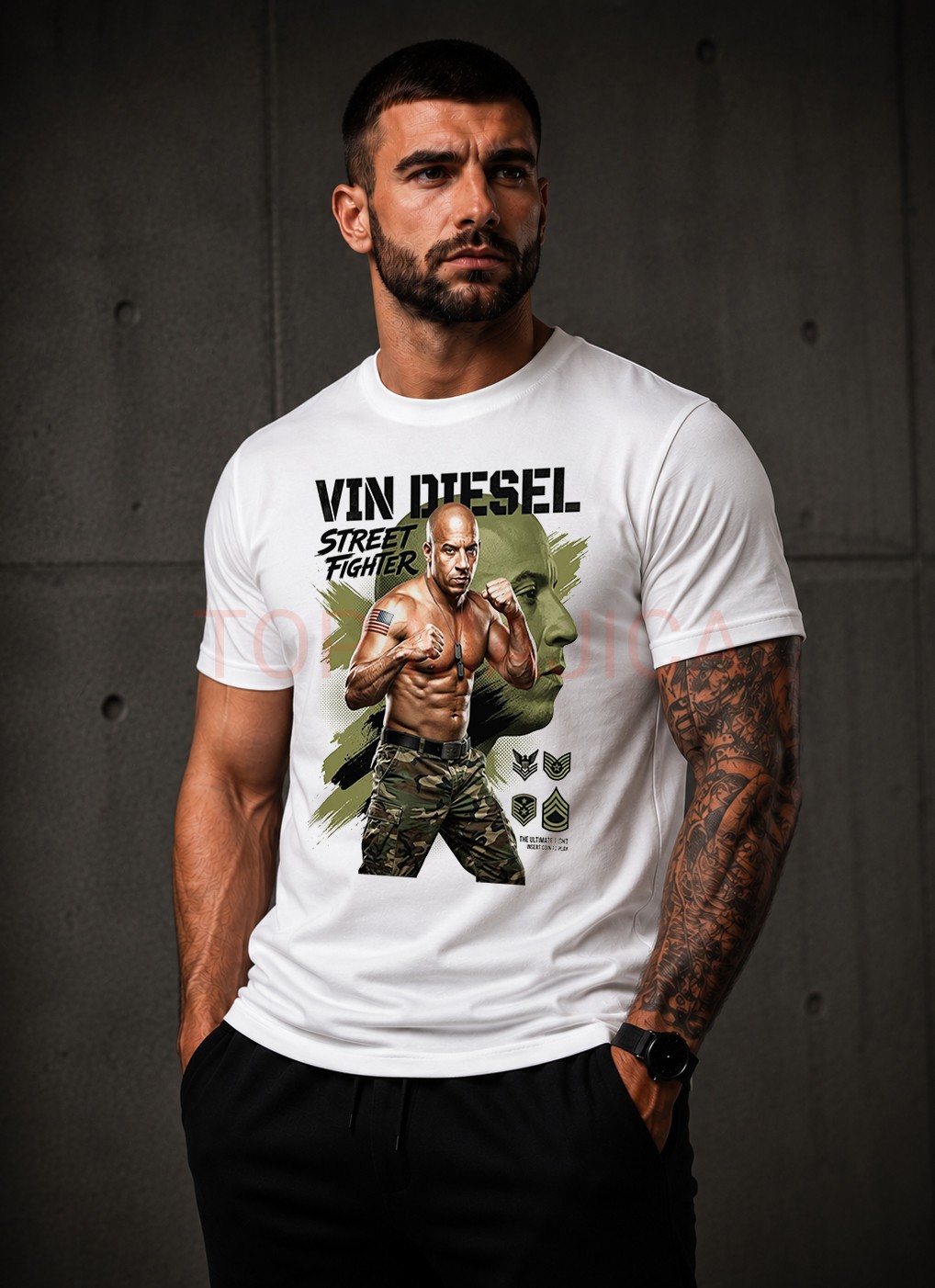 Vin Diesel street fighter - Majica bela Vin Diesel street fighter majica