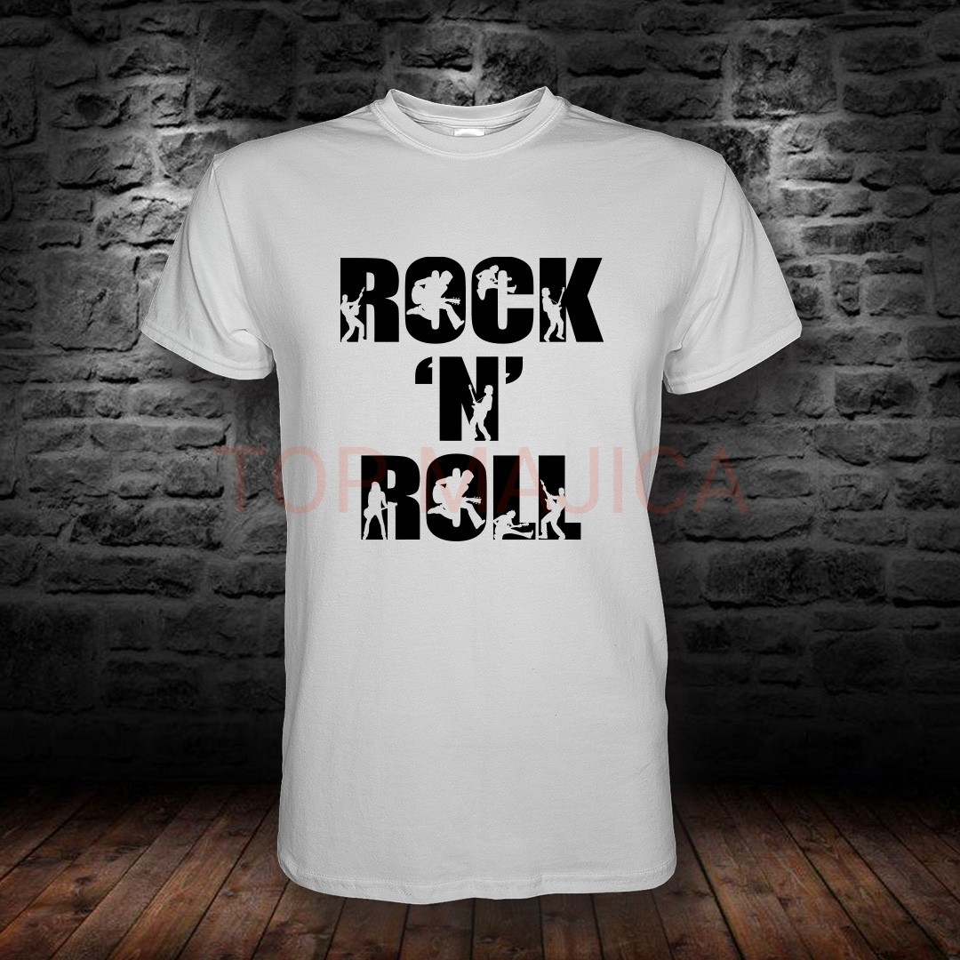 Rock N Roll - Majica bela rock and roll siluete majica bela