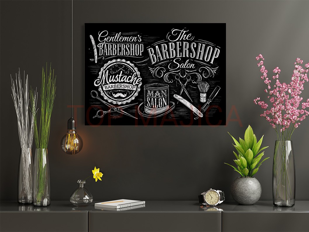 Mock up poster frame in children room,kids room,nursery mockup,b Barber slika za muski frizerski salon - Black and white Barber Shop BW slika