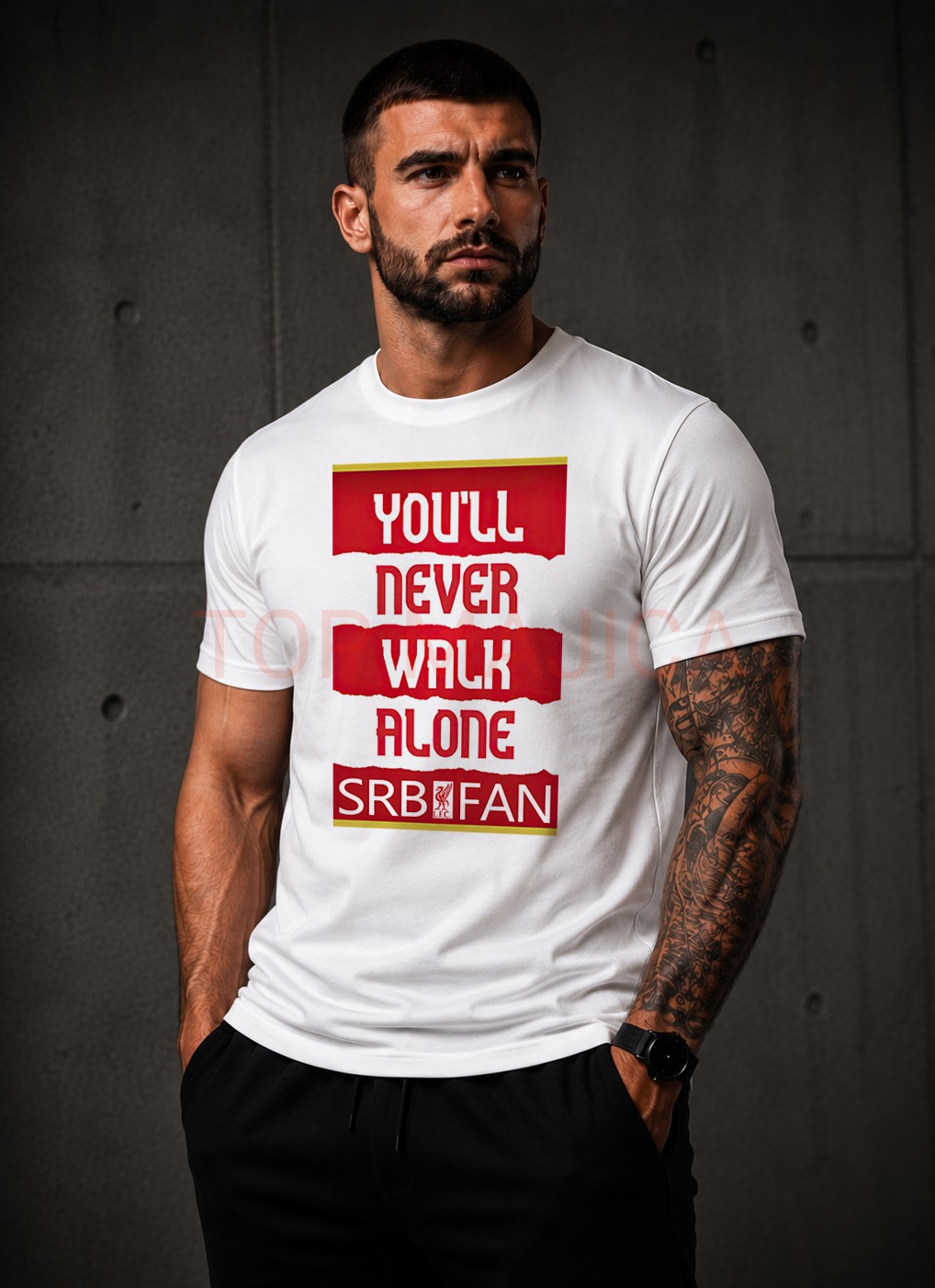 Liverpool Never walk alone majica bela Liverpool YNWA SRB FAN - Majica Liverpool Never walk alone majica bela