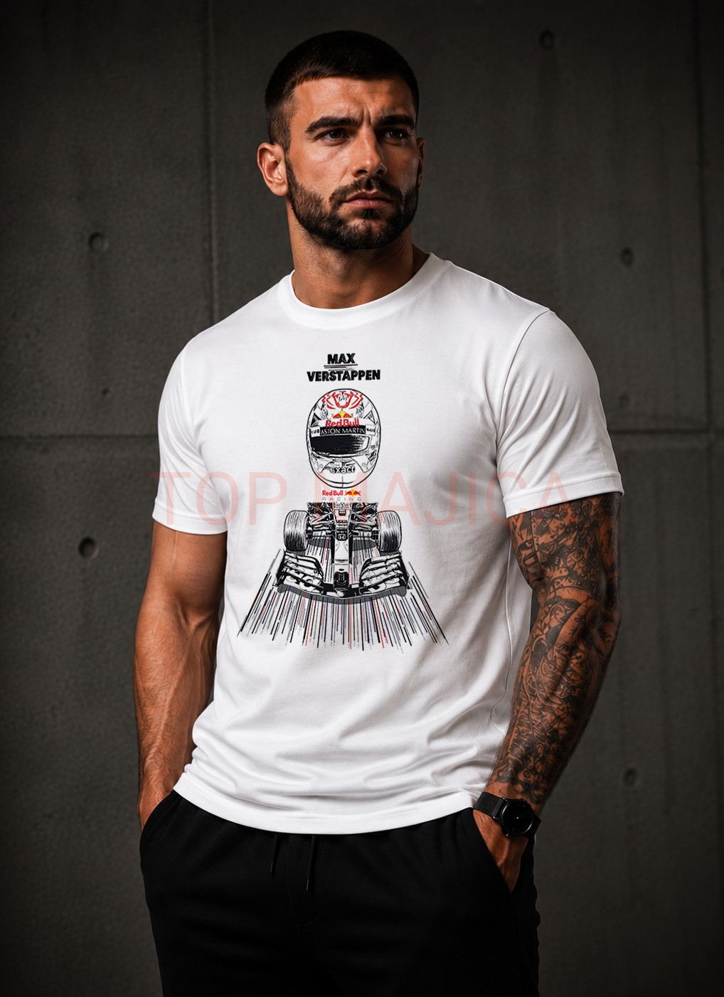 Max Verstappen art majica bela Max Verstappen art majica Formula 1 Max Verstappen art majica bela