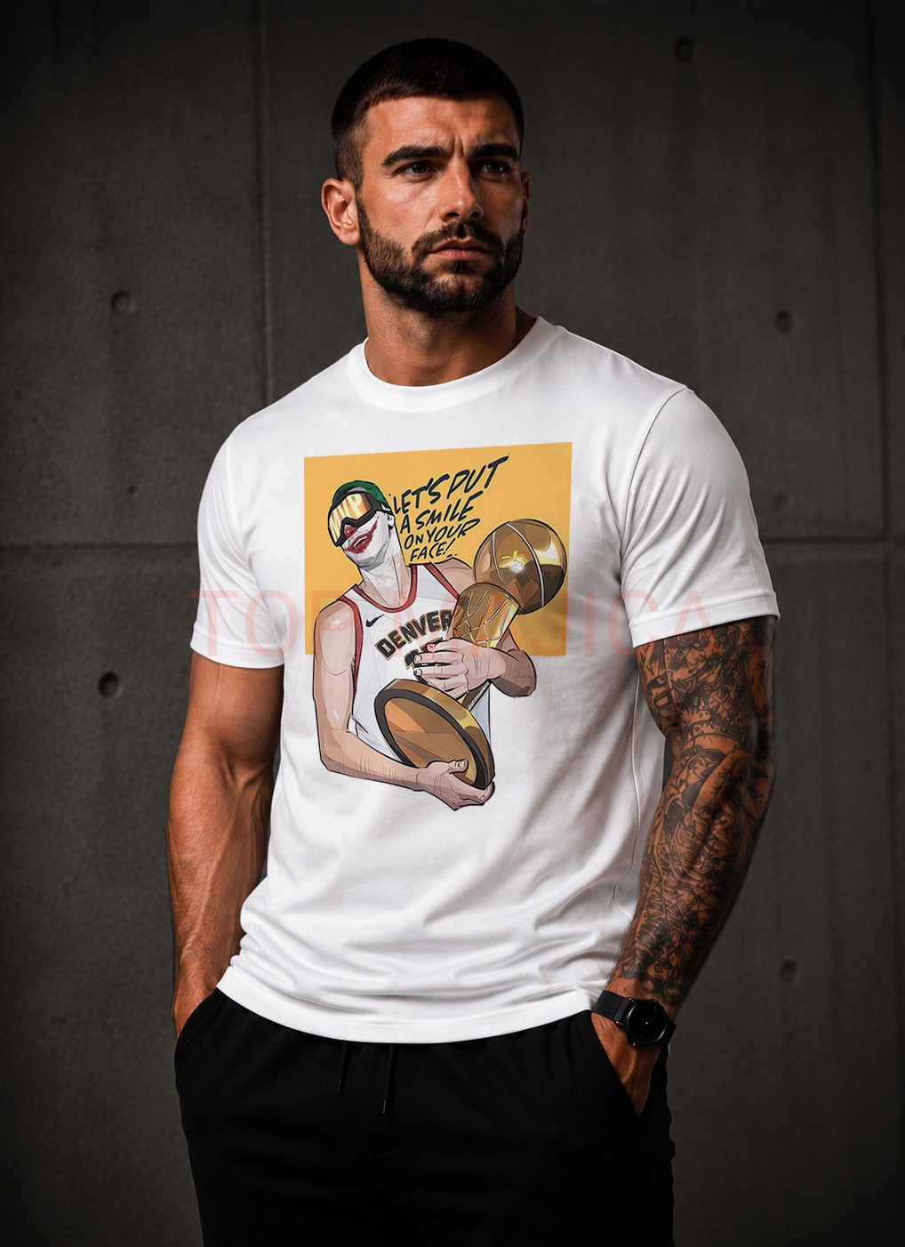 Nikola Jokic Joker art majica bela Nikola Jokic Joker art majica Nikola Jokic Joker art majica bela