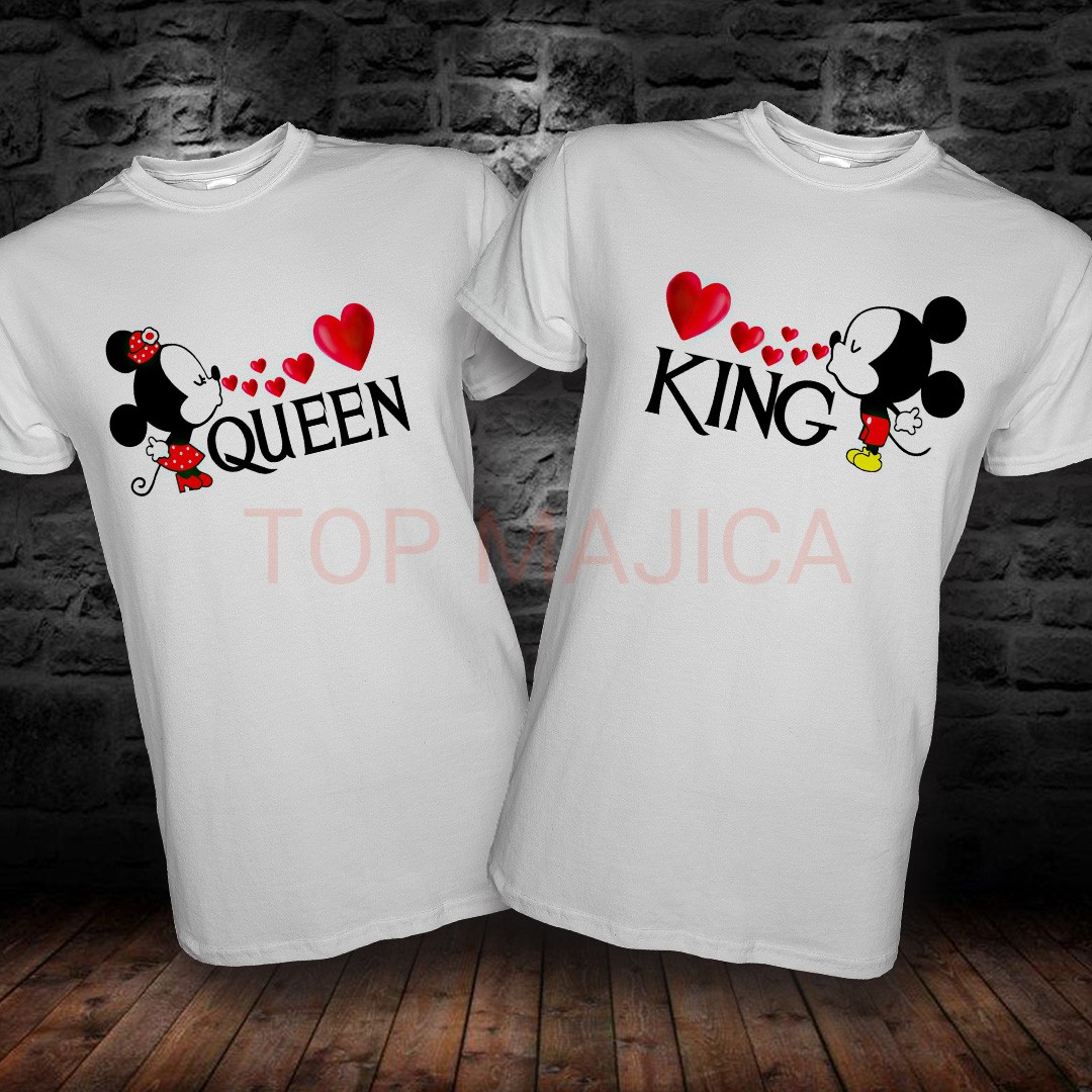 majica za zaljubljene Miki i Mini Mouse - King and Queen - Majica za parove majica za zaljubljene