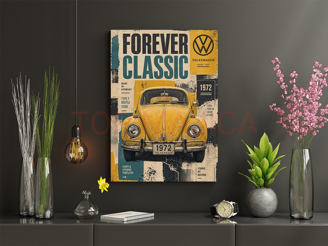 Mock up poster frame in children room,kids room,nursery mockup,b Volkswagen Beetle - Stara buba retro - Slika volkswagen beetle forever classic slika