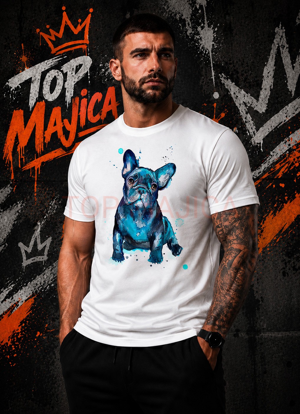 Francuski plavi buldog majica bela Francuski plavi buldog majica