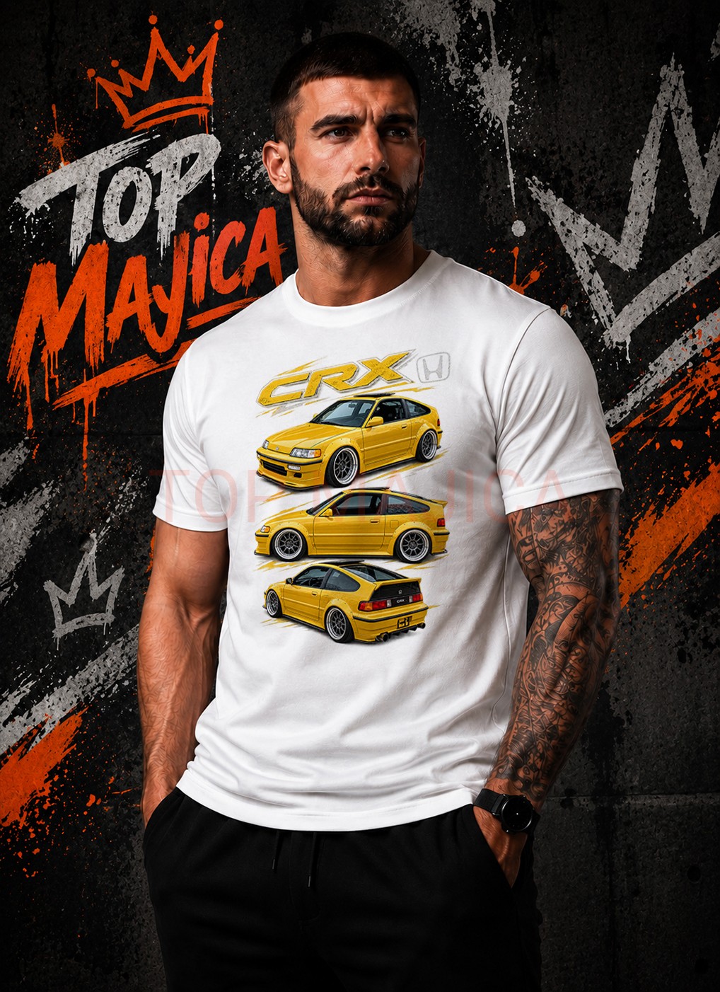 Honda CRX yellow - Majica bela Honda CRX yellow majica bela