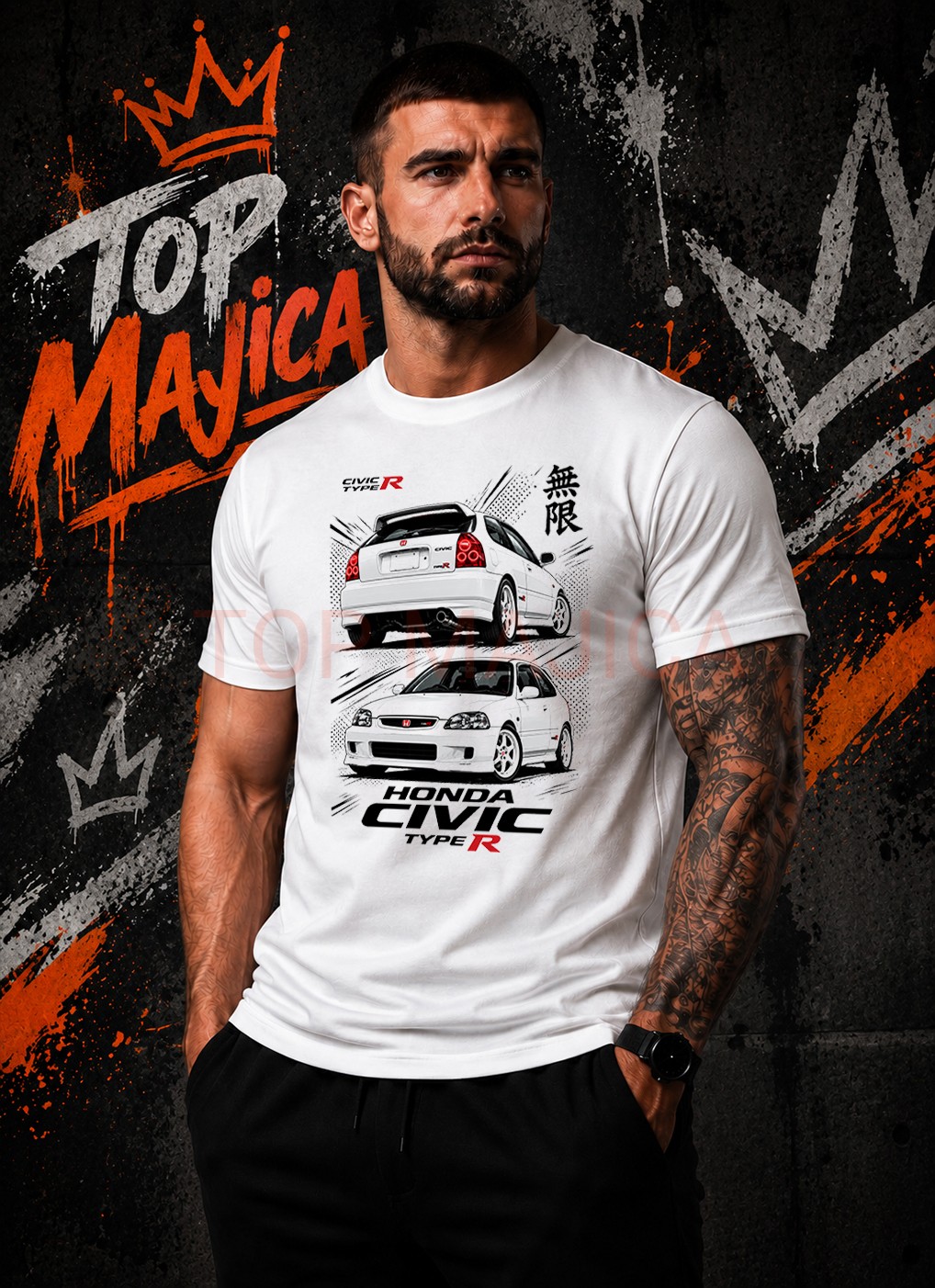 Honda Civic Type R bela majica top Honda Civic Type R bela majica