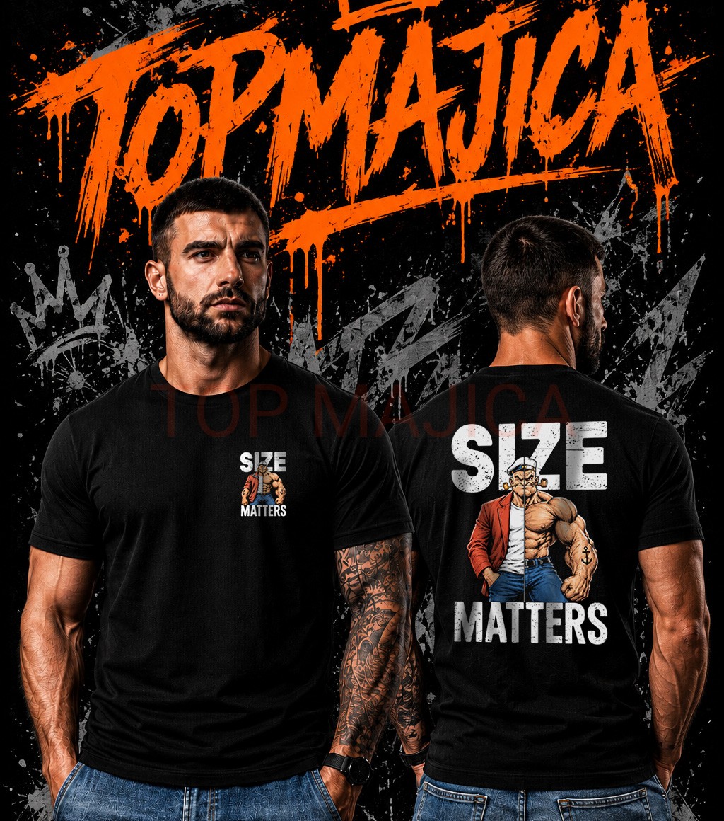 Popaj Size matters obostrana crna majica Popaj Size matters obostrana crna majica Popaj Size matters obostrana crna majica